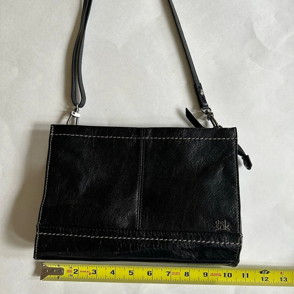 The Sak Iris Black Leather Used Small 3-way Demi Clutch Crossbody Shoulder Bag - Picture 10 of 12
